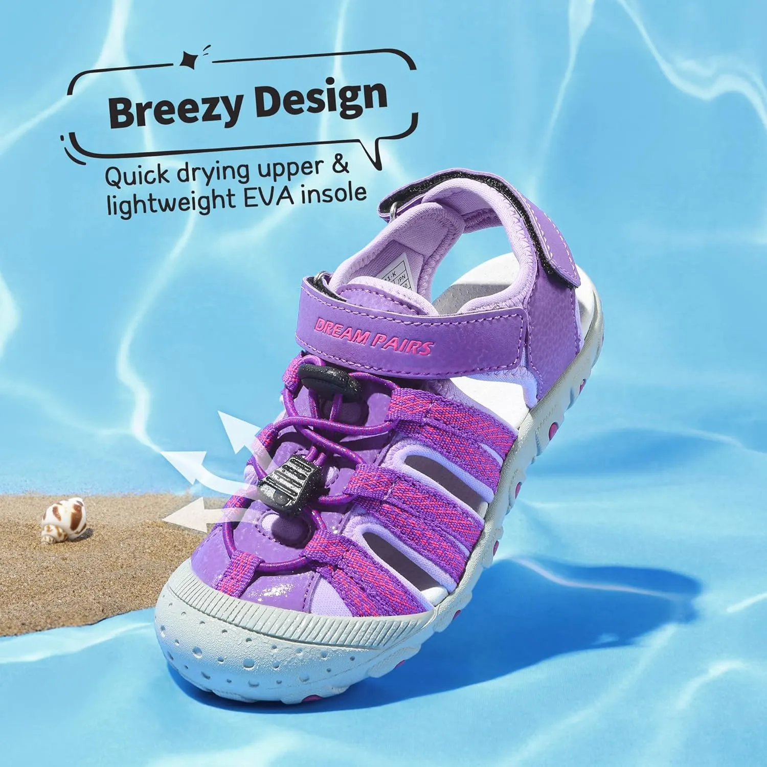 DREAM PAIRS Boys Girls Summer Outdoor Athletic Sport Sandals Hiking Beach Casual Closed Toe Adjustable Multicolor for Toddler/Little/Big Kids