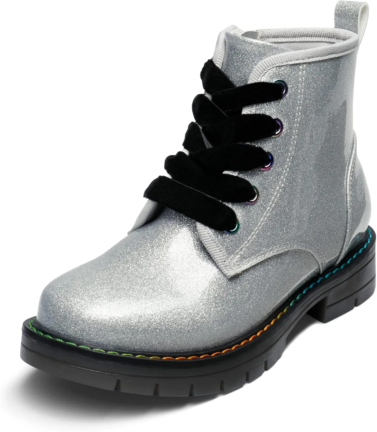 DREAM PAIRS Girls Boys Glitter Ankle Boots Side Zipper Combat Shoes with Lace Up for Toddler/Little Kid/Big Kid