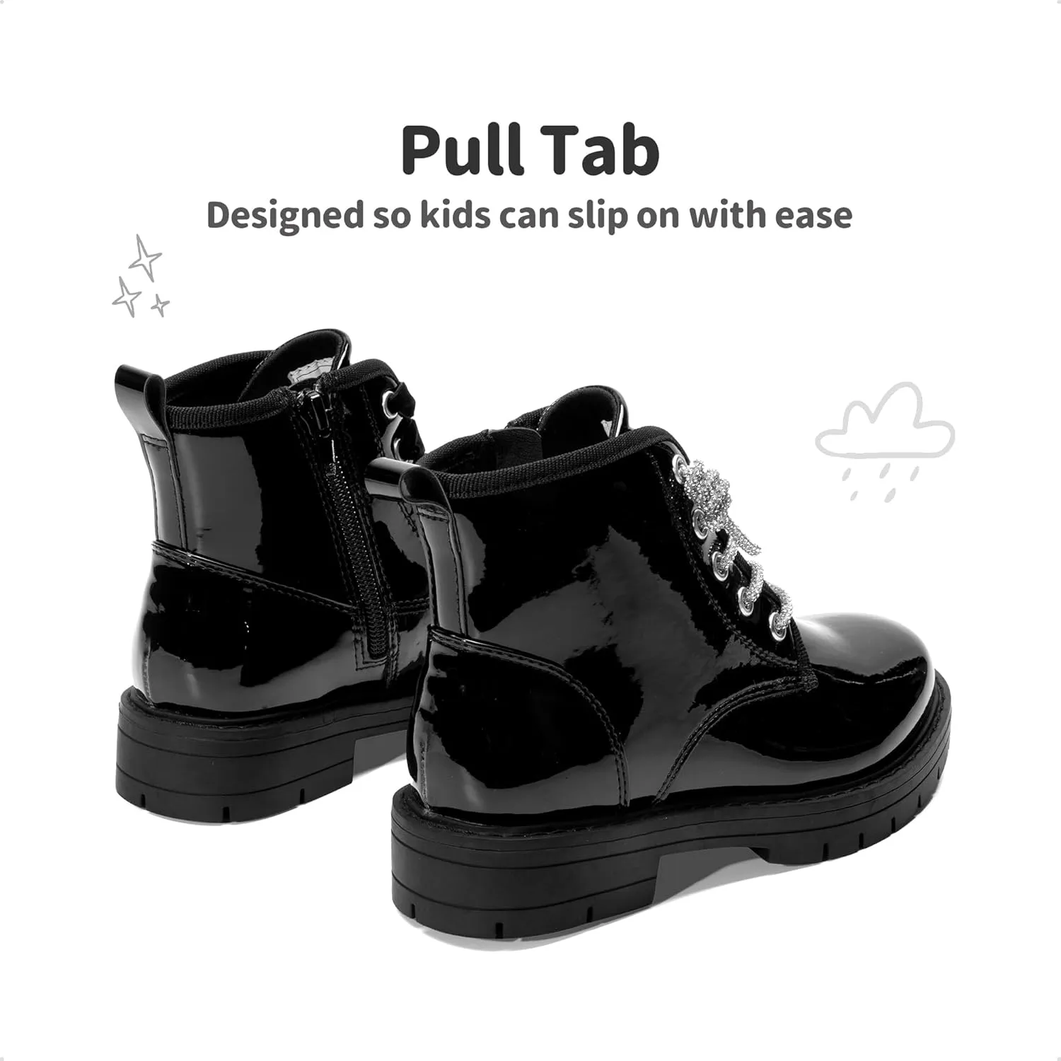 DREAM PAIRS Girls Boys Glitter Ankle Boots Side Zipper Combat Shoes with Lace Up for Toddler/Little Kid/Big Kid