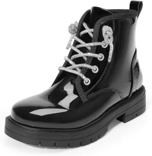 DREAM PAIRS Girls Boys Glitter Ankle Boots Side Zipper Combat Shoes with Lace Up for Toddler/Little Kid/Big Kid