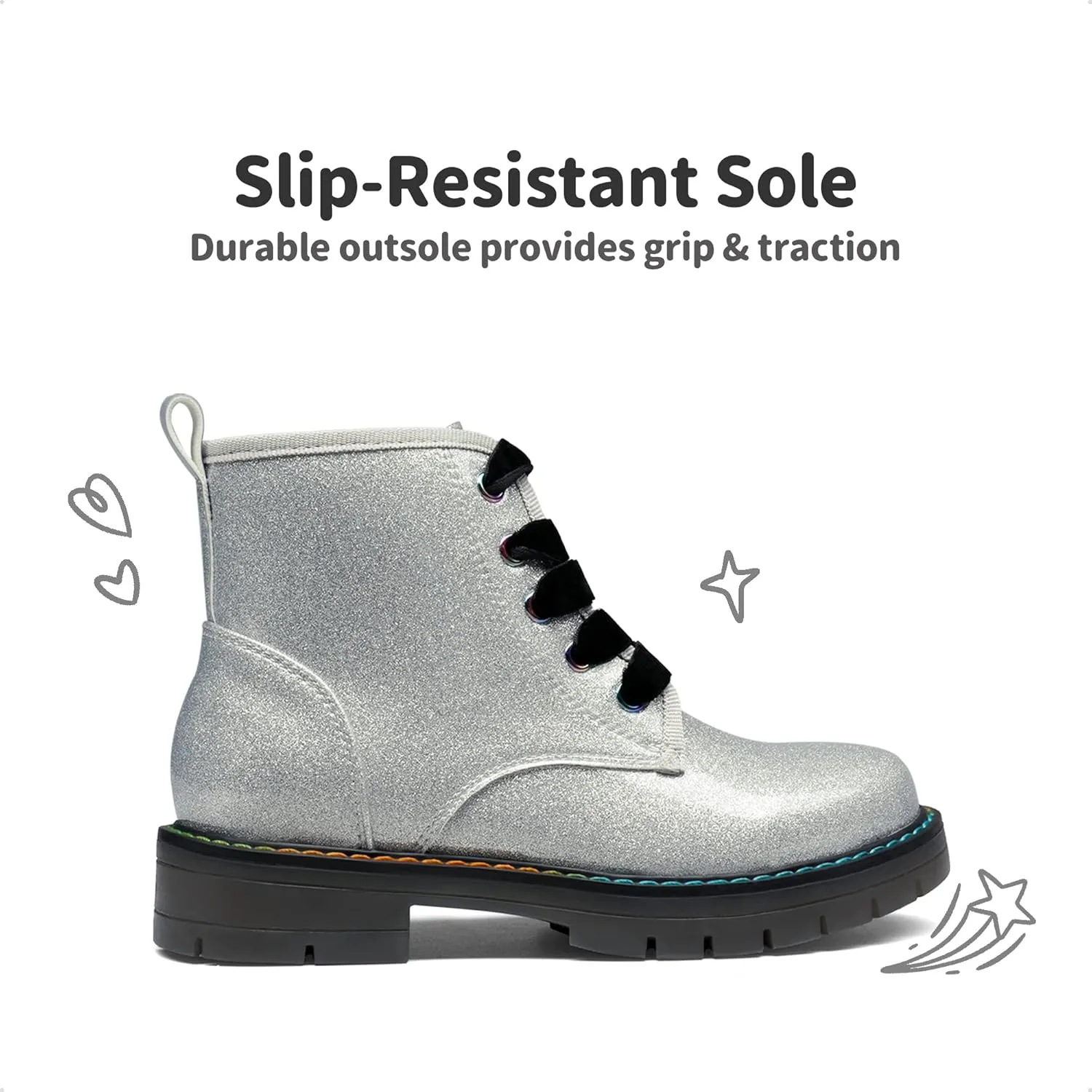 DREAM PAIRS Girls Boys Glitter Ankle Boots Side Zipper Combat Shoes with Lace Up for Toddler/Little Kid/Big Kid