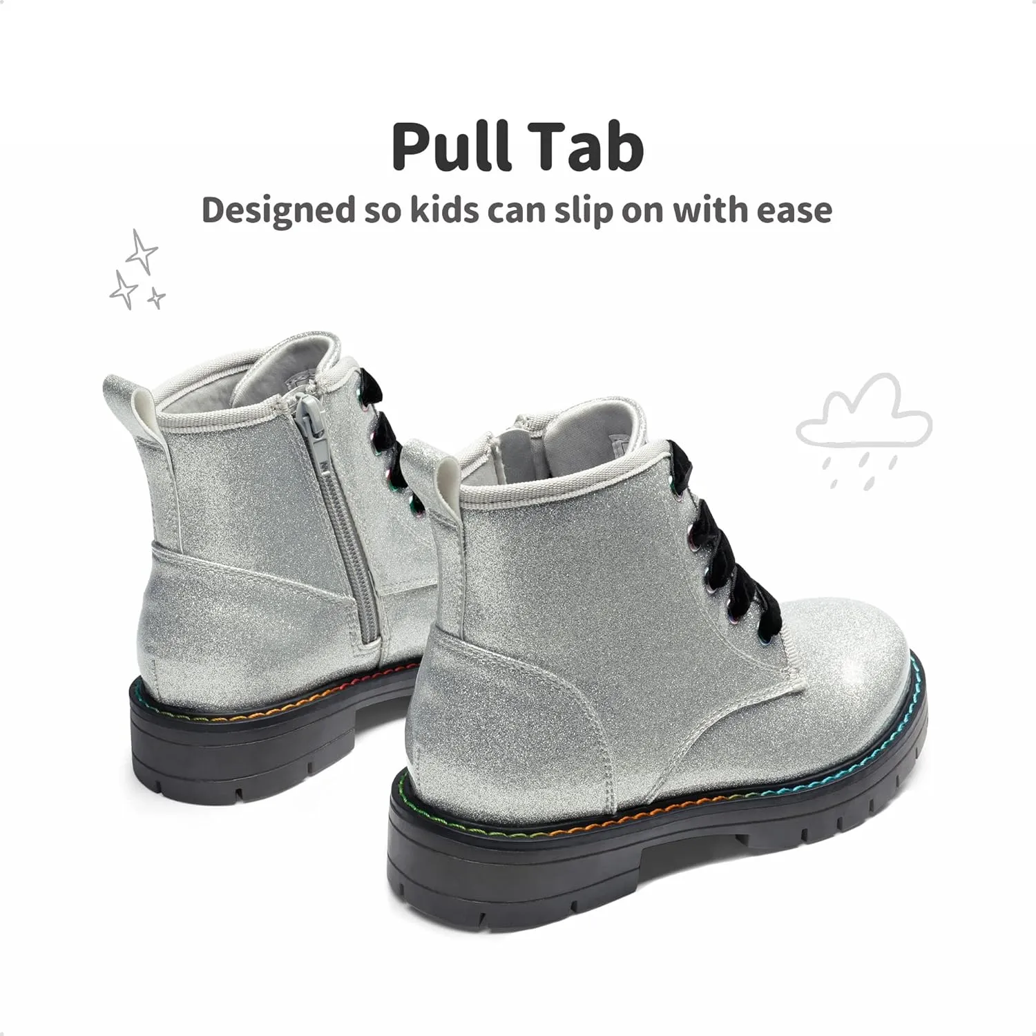 DREAM PAIRS Girls Boys Glitter Ankle Boots Side Zipper Combat Shoes with Lace Up for Toddler/Little Kid/Big Kid