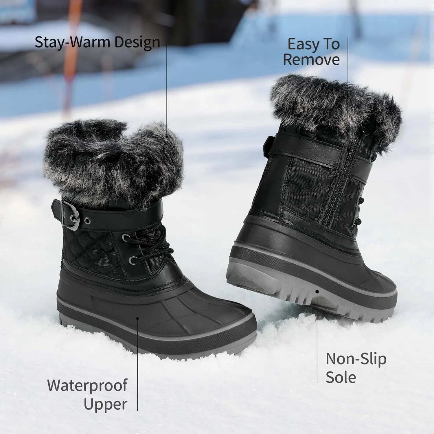 DREAM PAIRS Girls Boys Snow Boots Water-Resistant Outdoor Warm Cozy Anti-Slip Mid Calf Faux Fur Lining Winter Shoes for Little/Big Kids