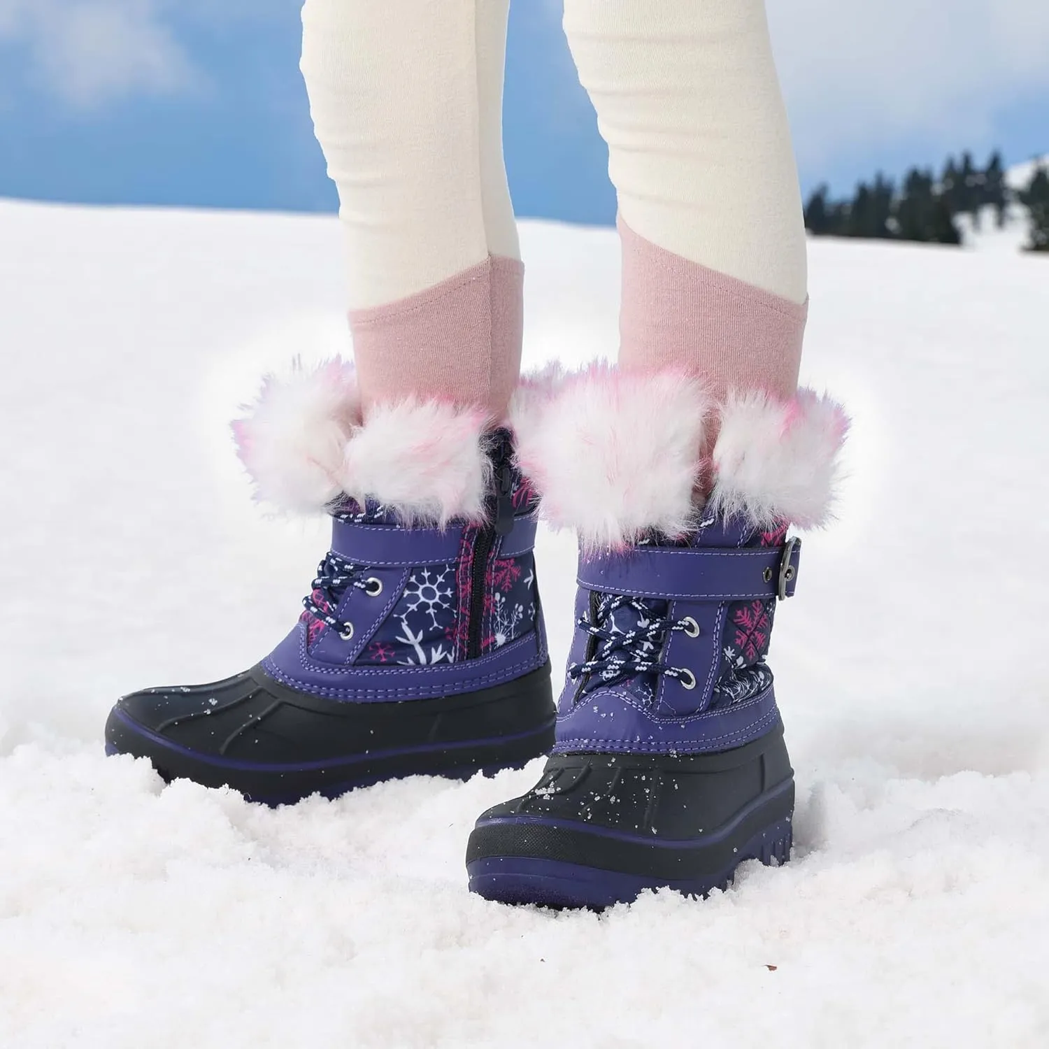 DREAM PAIRS Girls Boys Snow Boots Water-Resistant Outdoor Warm Cozy Anti-Slip Mid Calf Faux Fur Lining Winter Shoes for Little/Big Kids