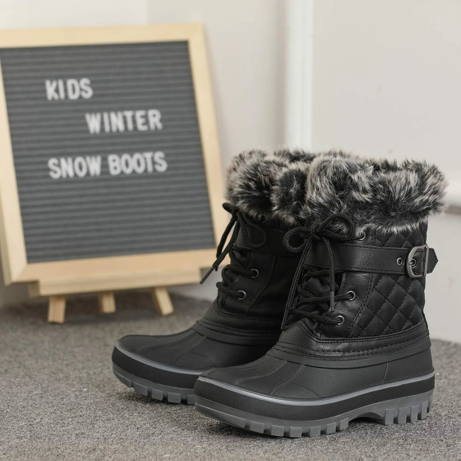 DREAM PAIRS Girls Boys Snow Boots Water-Resistant Outdoor Warm Cozy Anti-Slip Mid Calf Faux Fur Lining Winter Shoes for Little/Big Kids