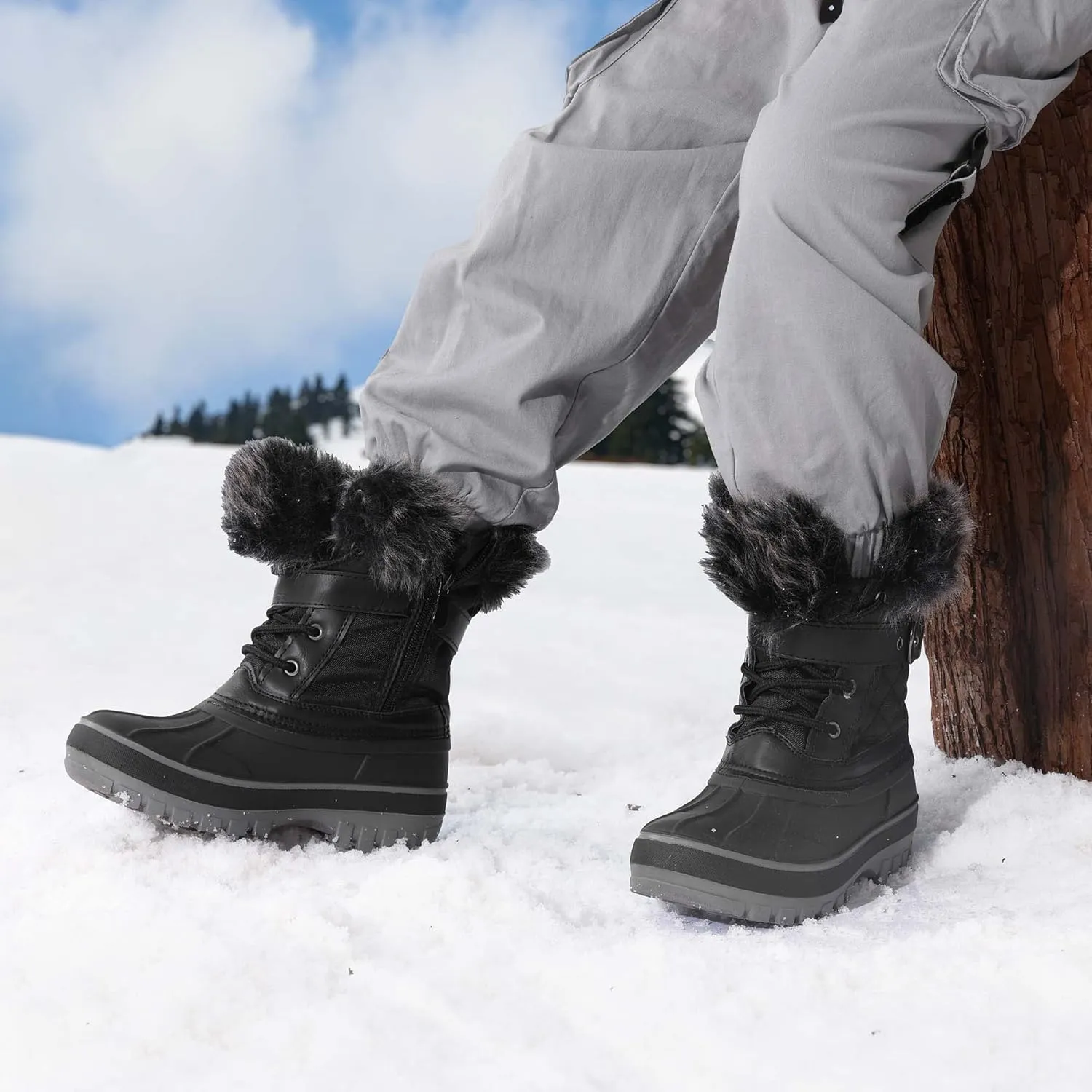 DREAM PAIRS Girls Boys Snow Boots Water-Resistant Outdoor Warm Cozy Anti-Slip Mid Calf Faux Fur Lining Winter Shoes for Little/Big Kids