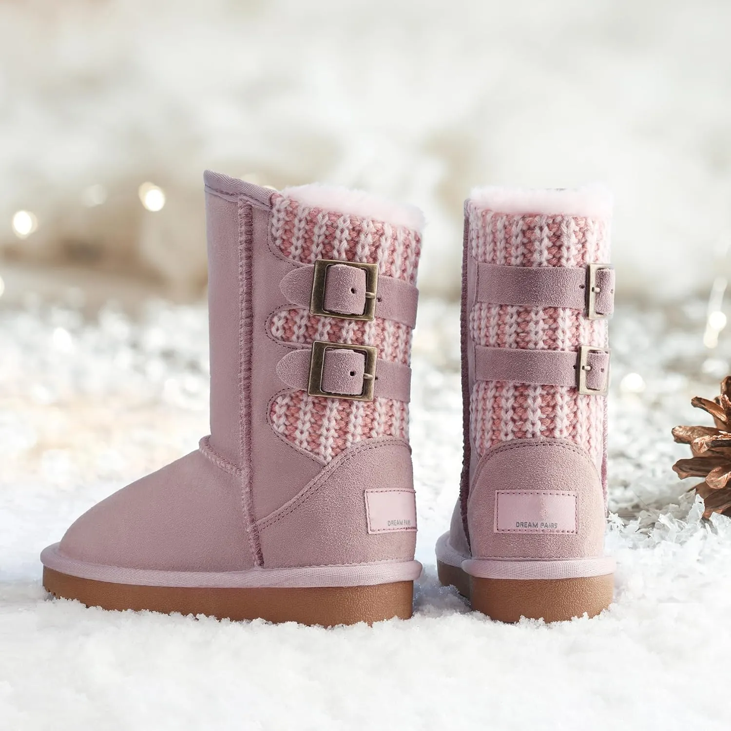 DREAM PAIRS Girls Boys Winter Boots Faux Fur Lined Mid Calf Kids Snow Tall Shoes FuzzyChic Kid's Buckle for Little Kid/Big Kid