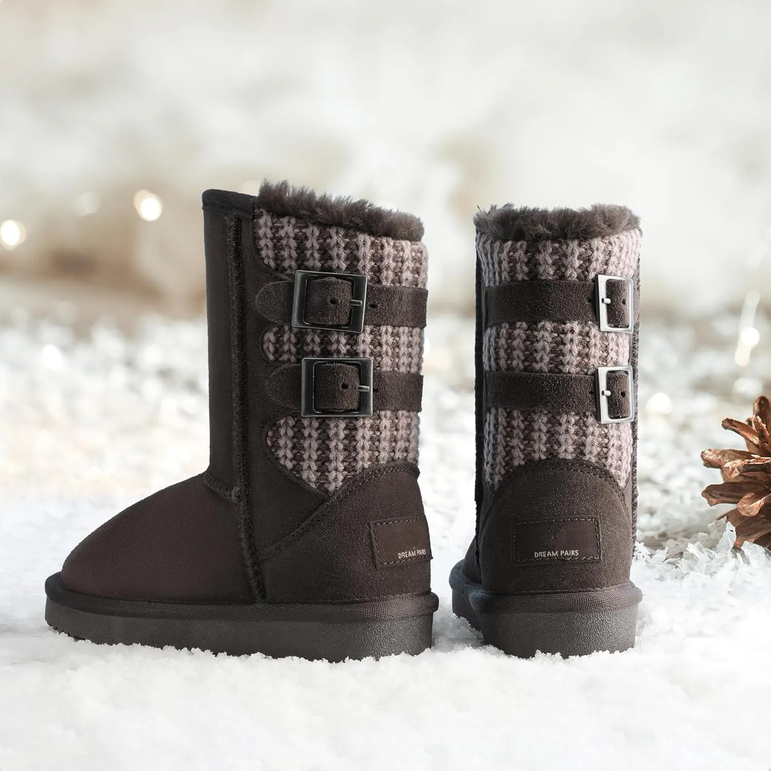 DREAM PAIRS Girls Boys Winter Boots Faux Fur Lined Mid Calf Kids Snow Tall Shoes FuzzyChic Kid's Buckle for Little Kid/Big Kid