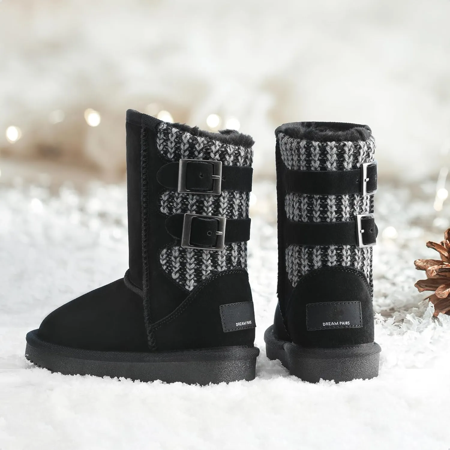 DREAM PAIRS Girls Boys Winter Boots Faux Fur Lined Mid Calf Kids Snow Tall Shoes FuzzyChic Kid's Buckle for Little Kid/Big Kid