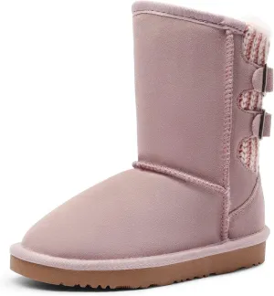 DREAM PAIRS Girls Boys Winter Boots Faux Fur Lined Mid Calf Kids Snow Tall Shoes FuzzyChic Kid's Buckle for Little Kid/Big Kid