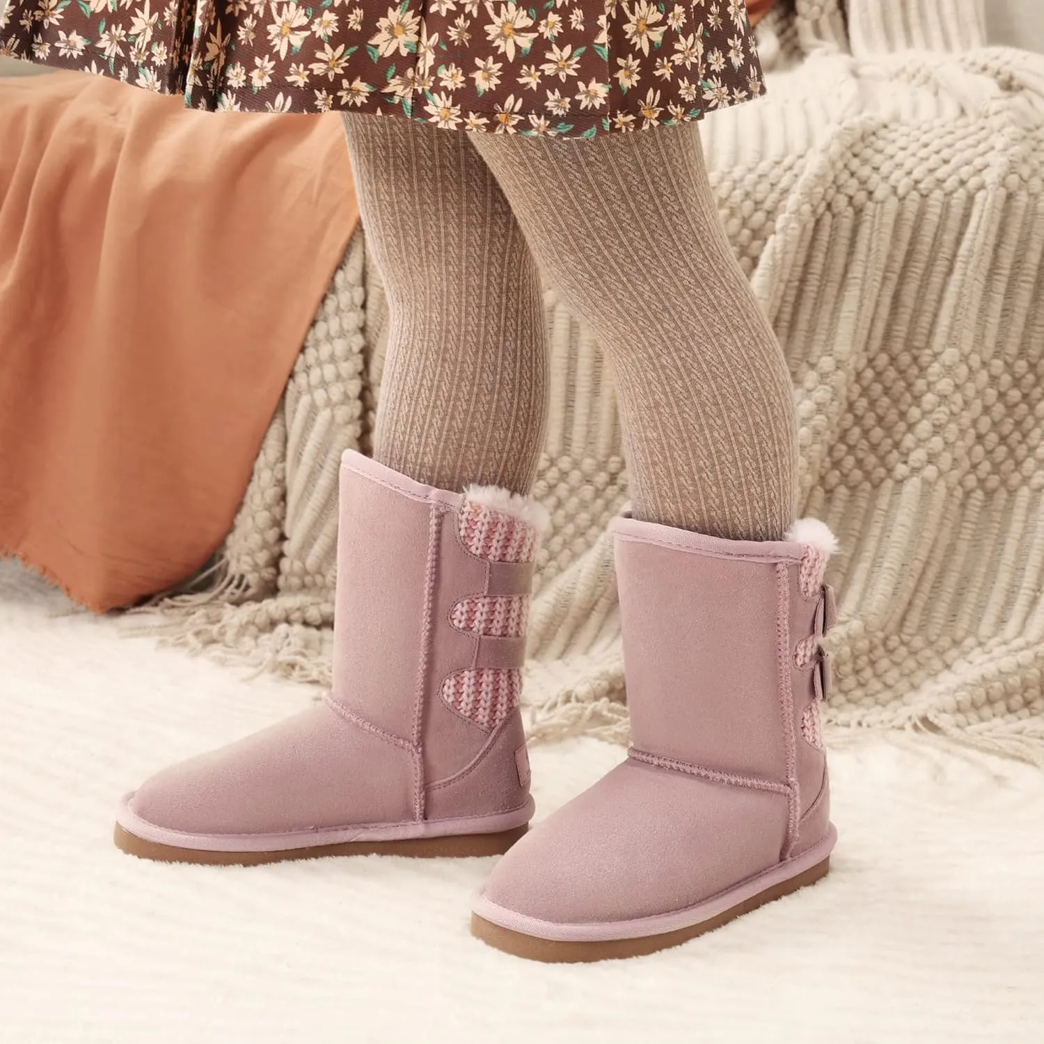 DREAM PAIRS Girls Boys Winter Boots Faux Fur Lined Mid Calf Kids Snow Tall Shoes FuzzyChic Kid's Buckle for Little Kid/Big Kid