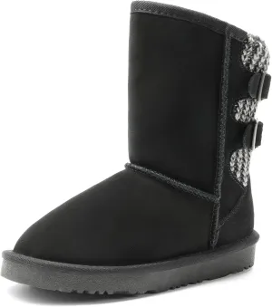 DREAM PAIRS Girls Boys Winter Boots Faux Fur Lined Mid Calf Kids Snow Tall Shoes FuzzyChic Kid's Buckle for Little Kid/Big Kid