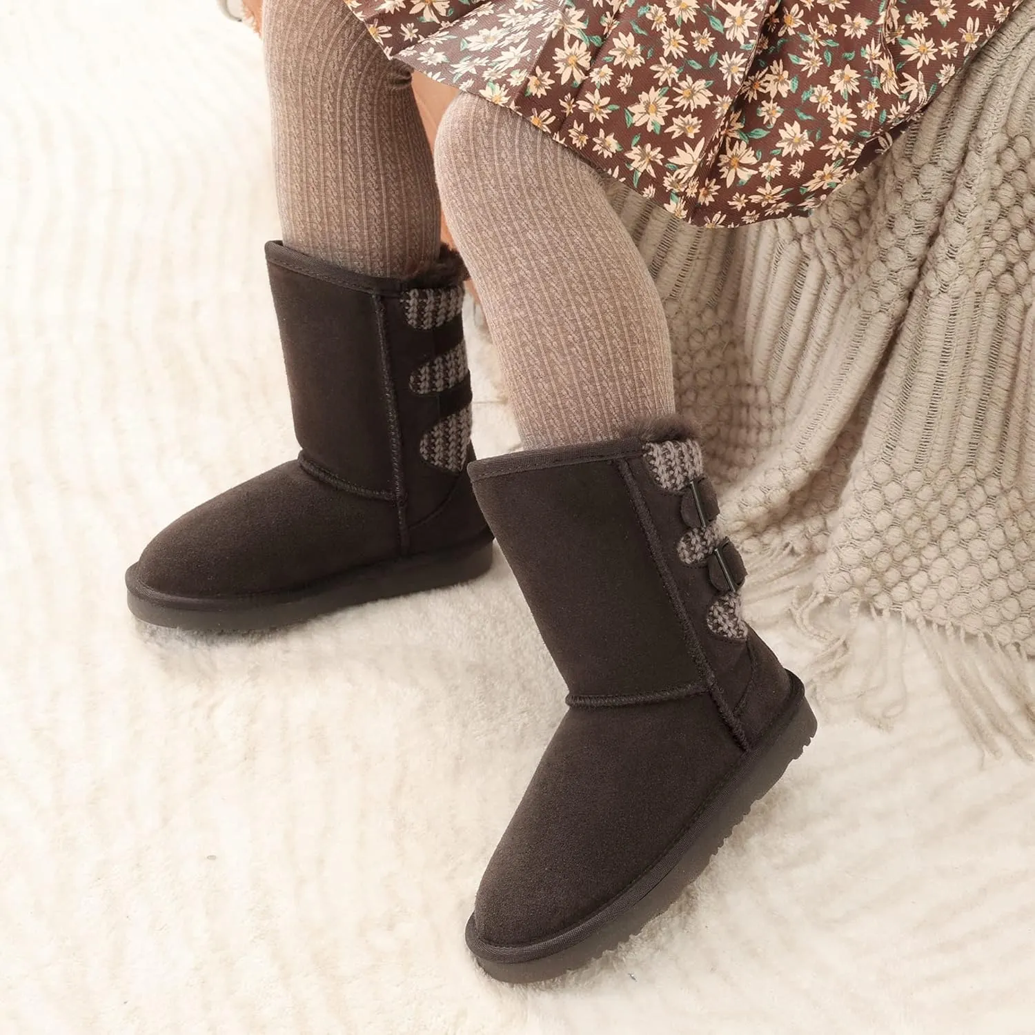 DREAM PAIRS Girls Boys Winter Boots Faux Fur Lined Mid Calf Kids Snow Tall Shoes FuzzyChic Kid's Buckle for Little Kid/Big Kid