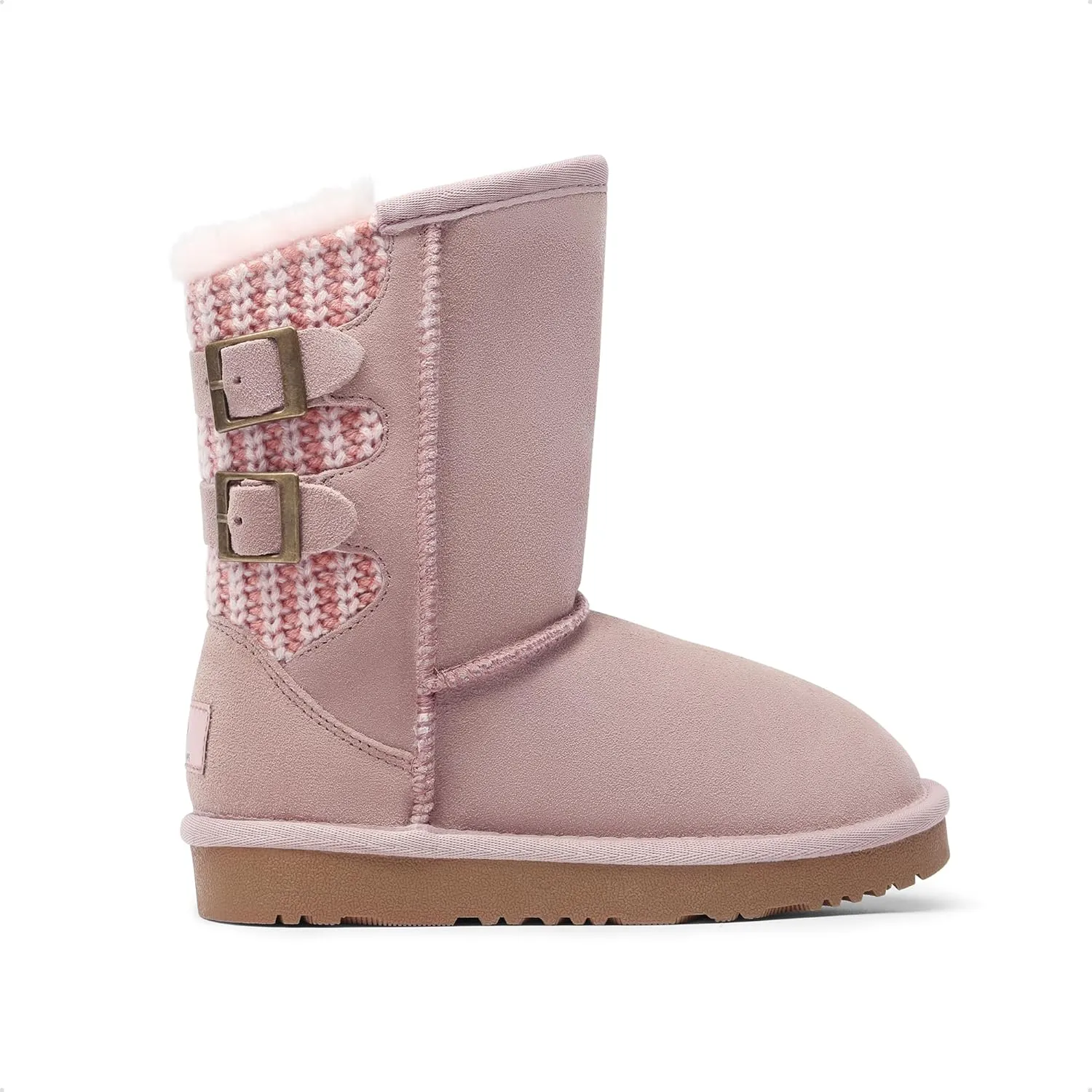 DREAM PAIRS Girls Boys Winter Boots Faux Fur Lined Mid Calf Kids Snow Tall Shoes FuzzyChic Kid's Buckle for Little Kid/Big Kid