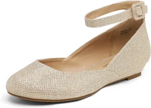 DREAM PAIRS Women's Dress Flats Ballet Low Wedge Round Toe Ankle Strap Comfortable Casual Flats Shoes