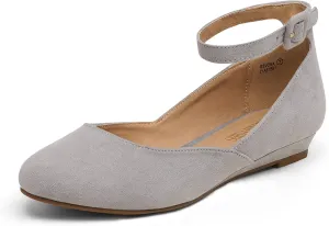 DREAM PAIRS Women's Dress Flats Ballet Low Wedge Round Toe Ankle Strap Comfortable Casual Flats Shoes