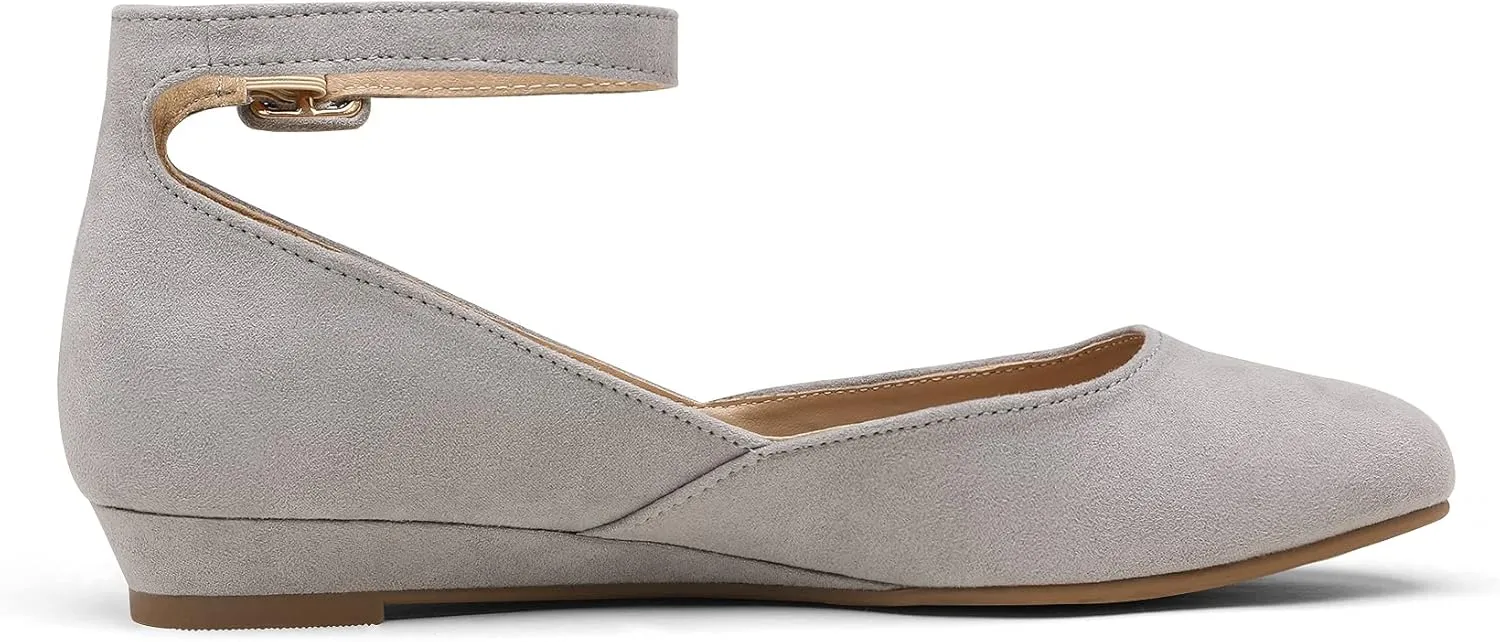 DREAM PAIRS Women's Dress Flats Ballet Low Wedge Round Toe Ankle Strap Comfortable Casual Flats Shoes