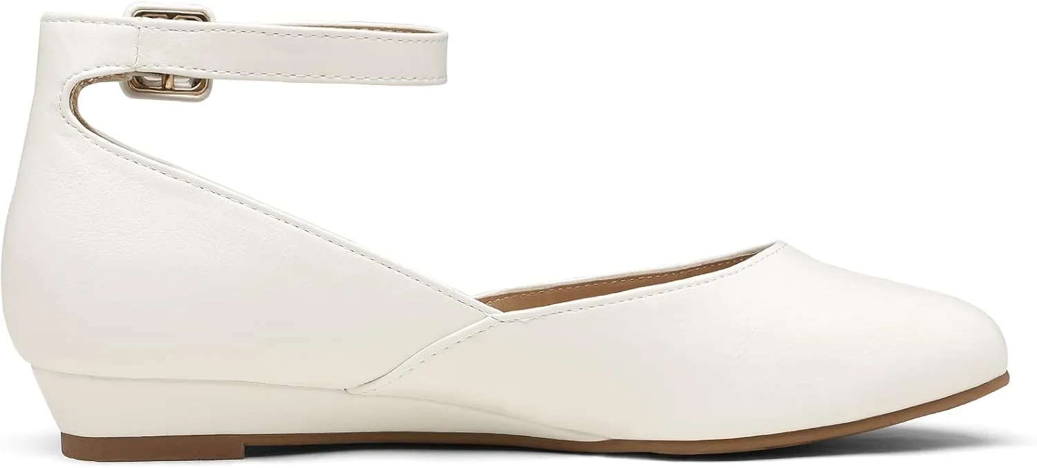 DREAM PAIRS Women's Dress Flats Ballet Low Wedge Round Toe Ankle Strap Comfortable Casual Flats Shoes