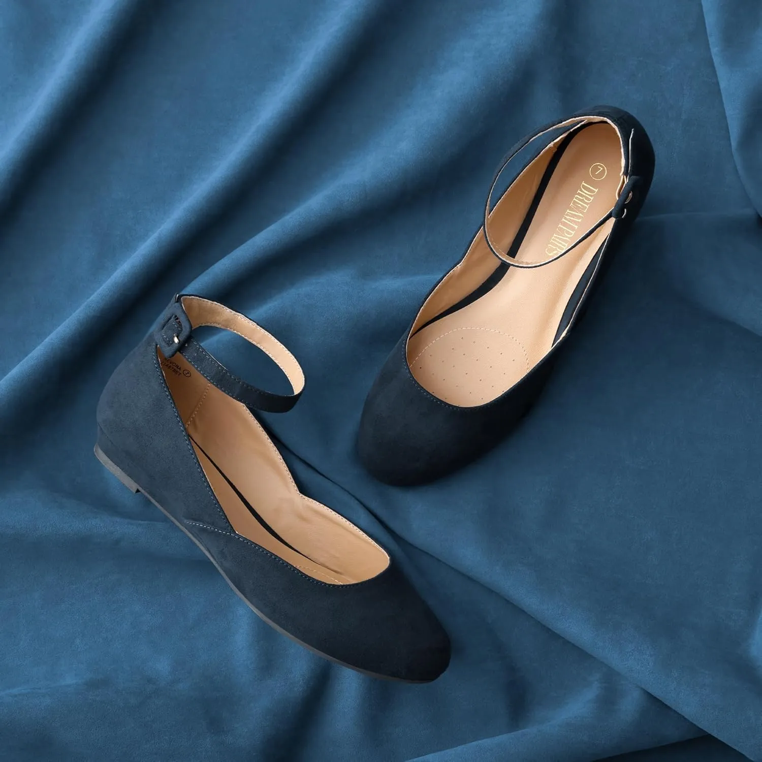 DREAM PAIRS Women's Dress Flats Ballet Low Wedge Round Toe Ankle Strap Comfortable Casual Flats Shoes