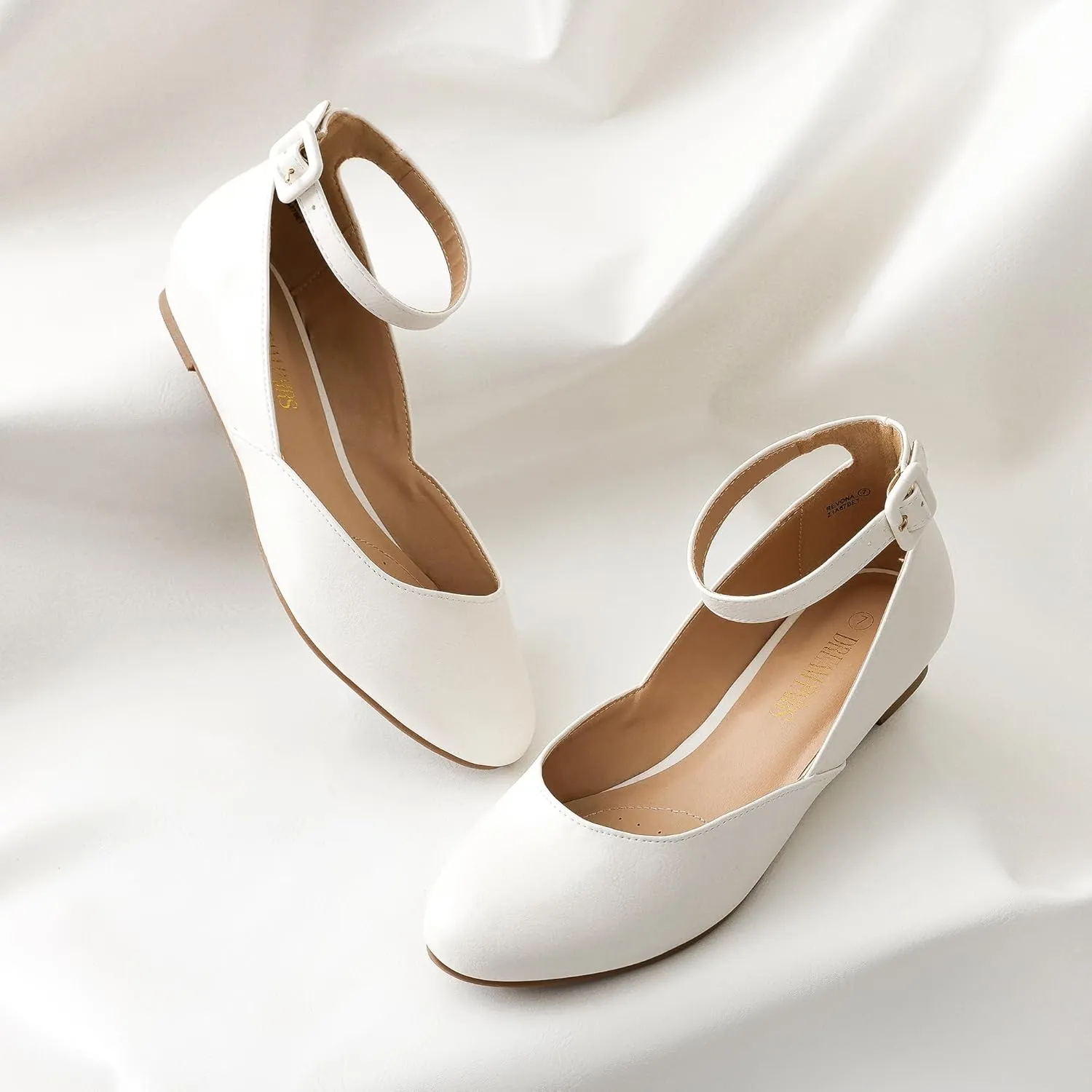 DREAM PAIRS Women's Dress Flats Ballet Low Wedge Round Toe Ankle Strap Comfortable Casual Flats Shoes