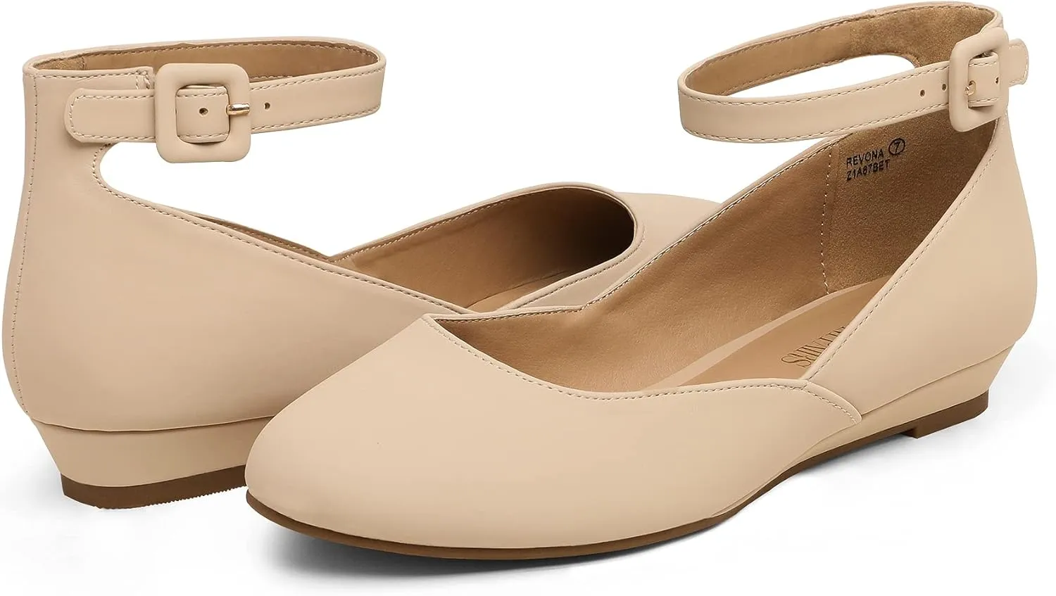 DREAM PAIRS Women's Dress Flats Ballet Low Wedge Round Toe Ankle Strap Comfortable Casual Flats Shoes