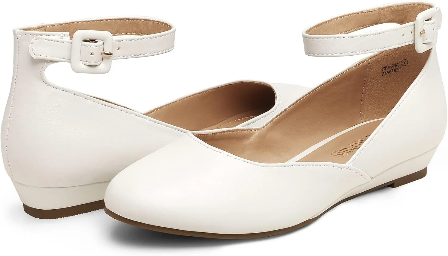 DREAM PAIRS Women's Dress Flats Ballet Low Wedge Round Toe Ankle Strap Comfortable Casual Flats Shoes