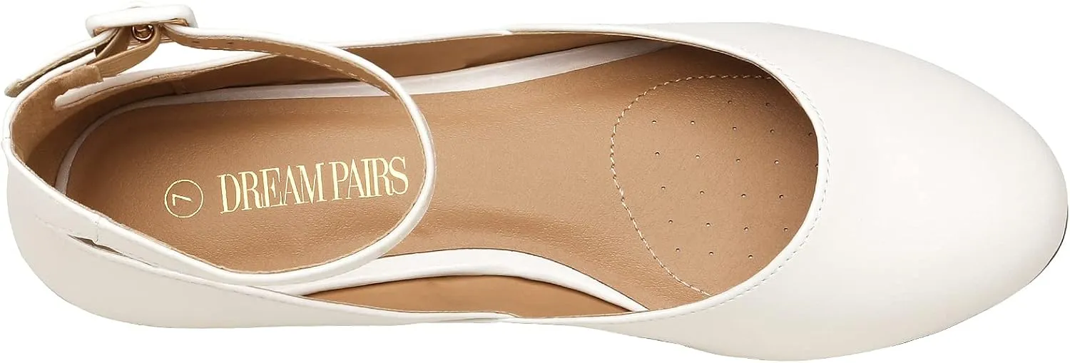 DREAM PAIRS Women's Dress Flats Ballet Low Wedge Round Toe Ankle Strap Comfortable Casual Flats Shoes