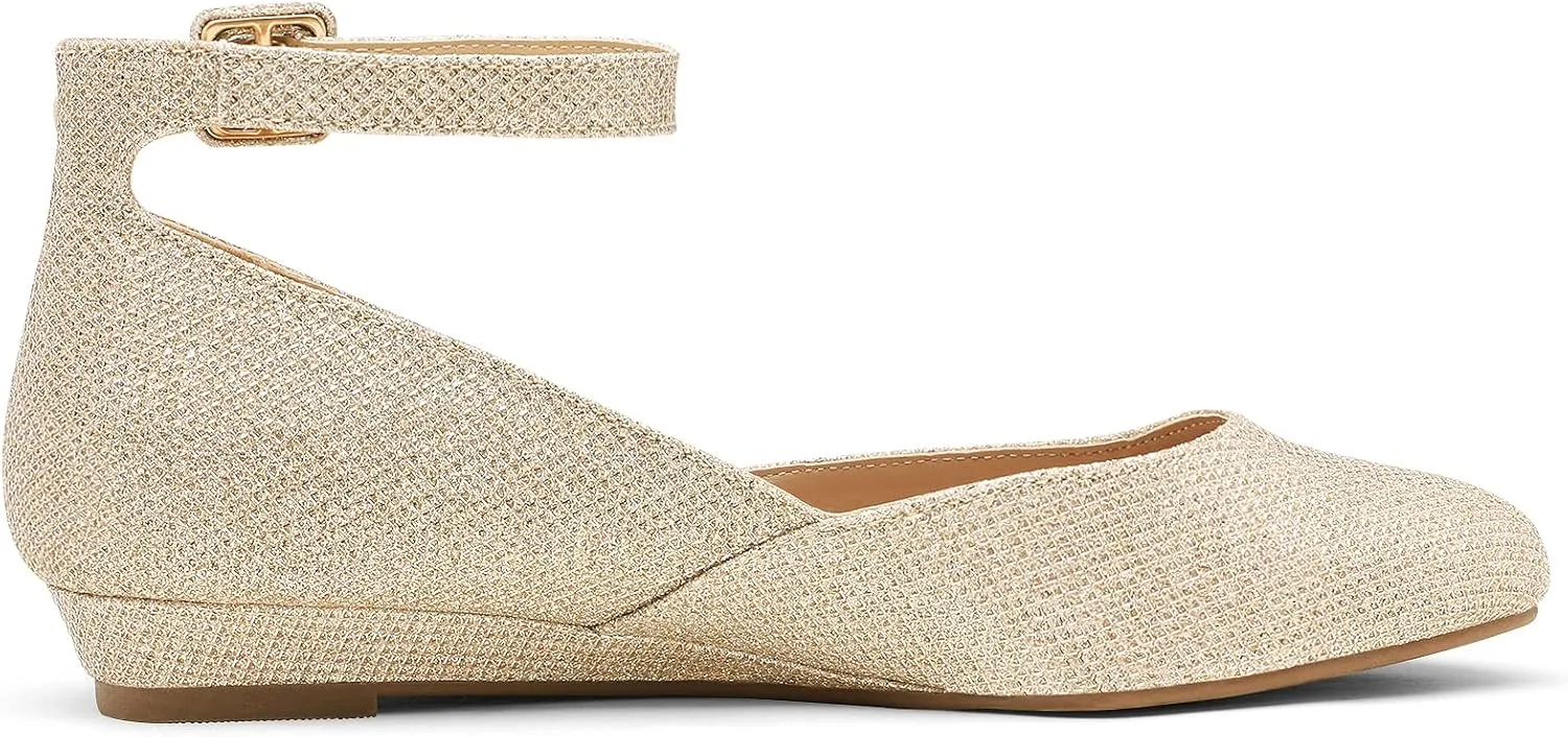 DREAM PAIRS Women's Dress Flats Ballet Low Wedge Round Toe Ankle Strap Comfortable Casual Flats Shoes