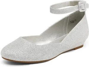 DREAM PAIRS Women's Dress Flats Ballet Low Wedge Round Toe Ankle Strap Comfortable Casual Flats Shoes