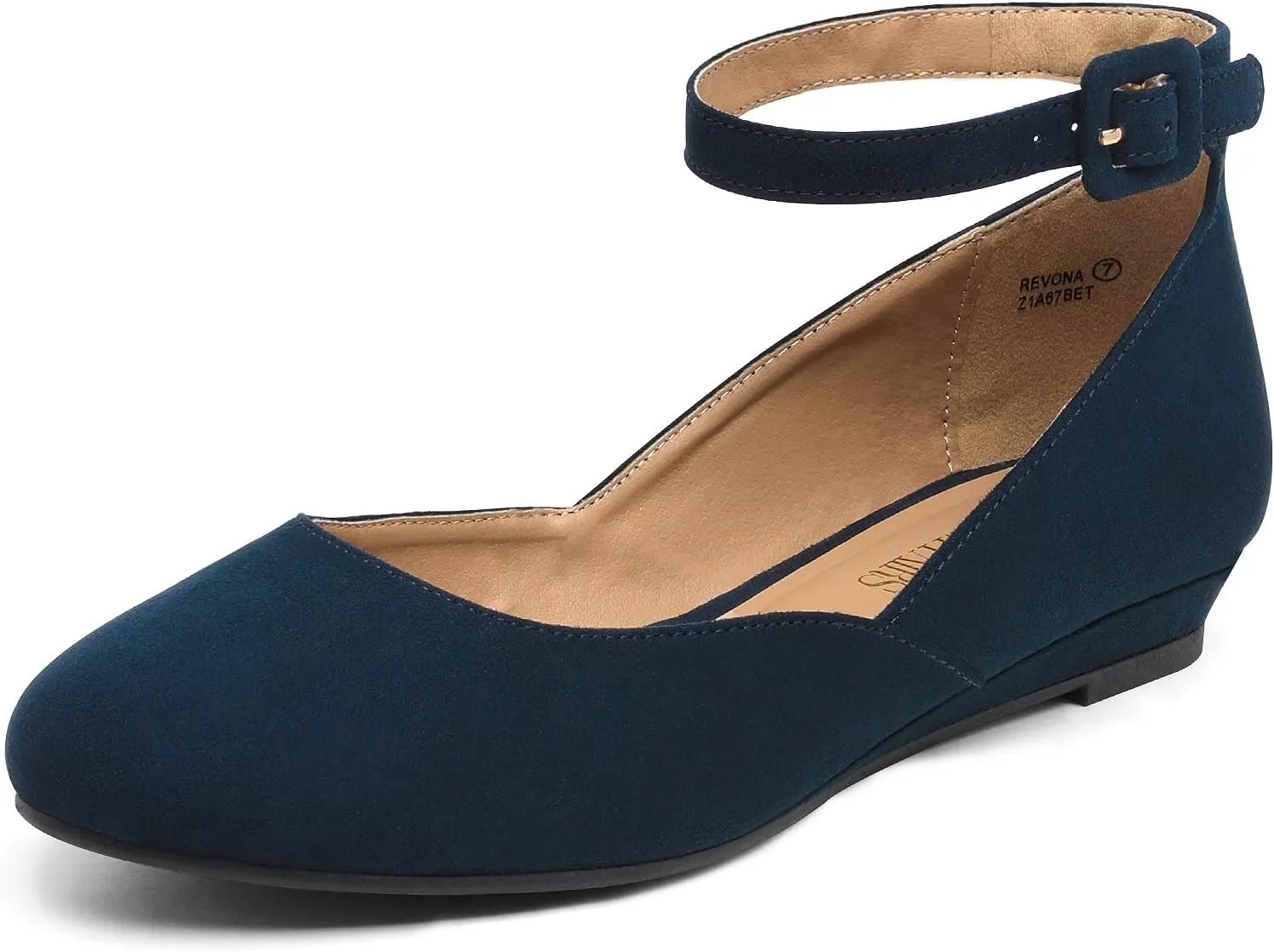 DREAM PAIRS Women's Dress Flats Ballet Low Wedge Round Toe Ankle Strap Comfortable Casual Flats Shoes