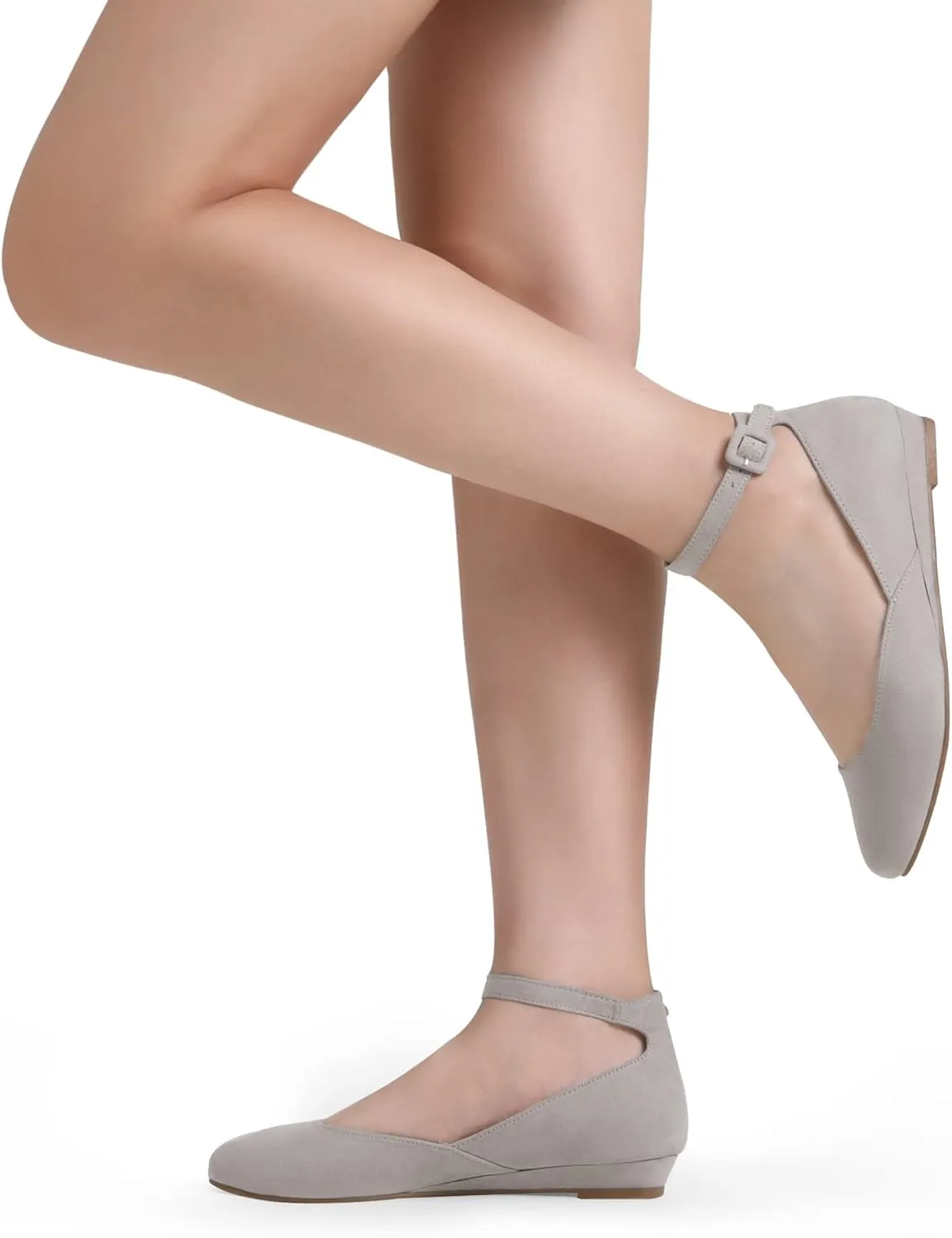 DREAM PAIRS Women's Dress Flats Ballet Low Wedge Round Toe Ankle Strap Comfortable Casual Flats Shoes