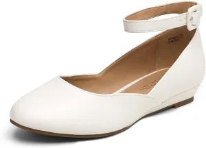 DREAM PAIRS Women's Dress Flats Ballet Low Wedge Round Toe Ankle Strap Comfortable Casual Flats Shoes