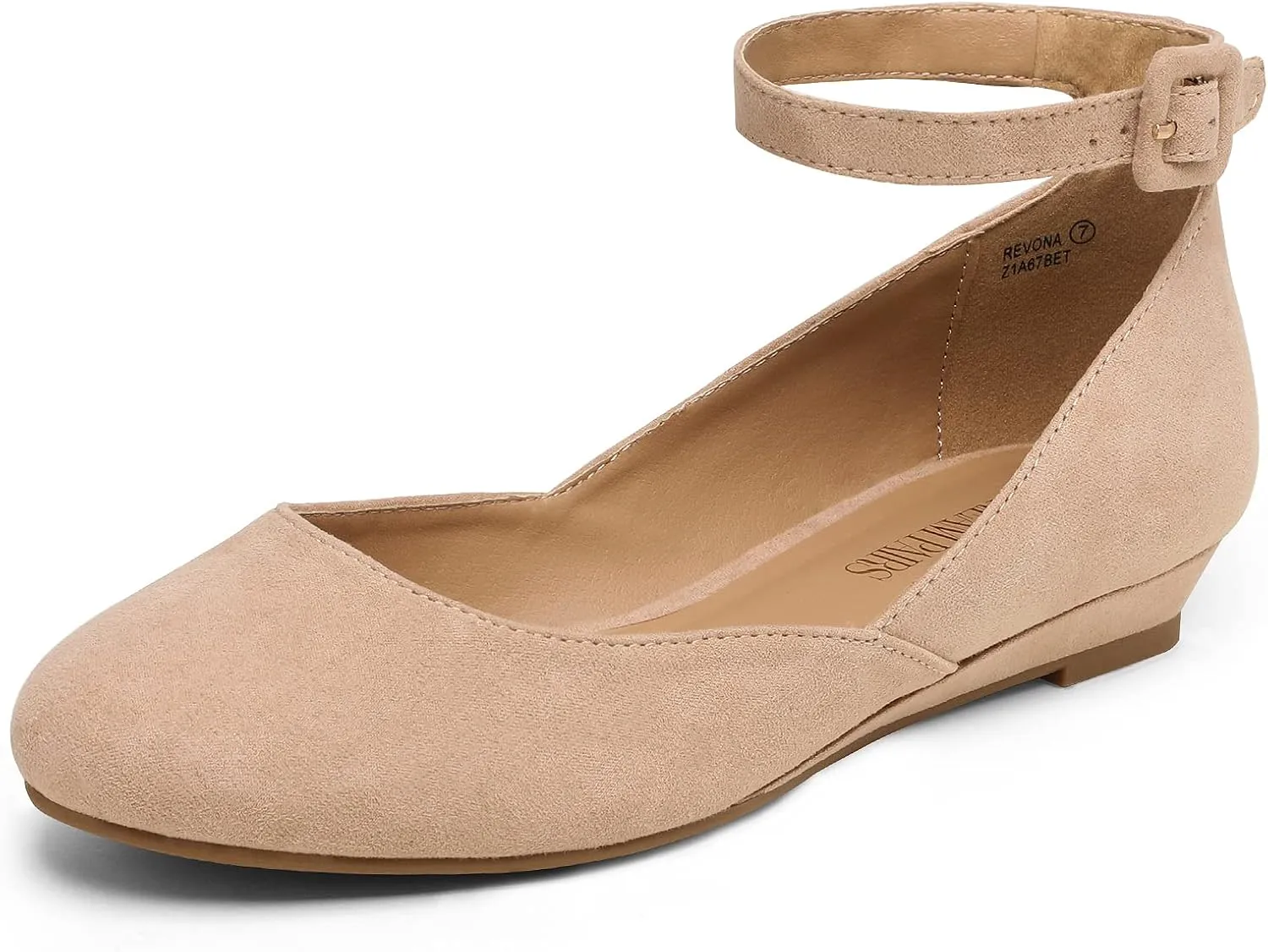 DREAM PAIRS Women's Dress Flats Ballet Low Wedge Round Toe Ankle Strap Comfortable Casual Flats Shoes