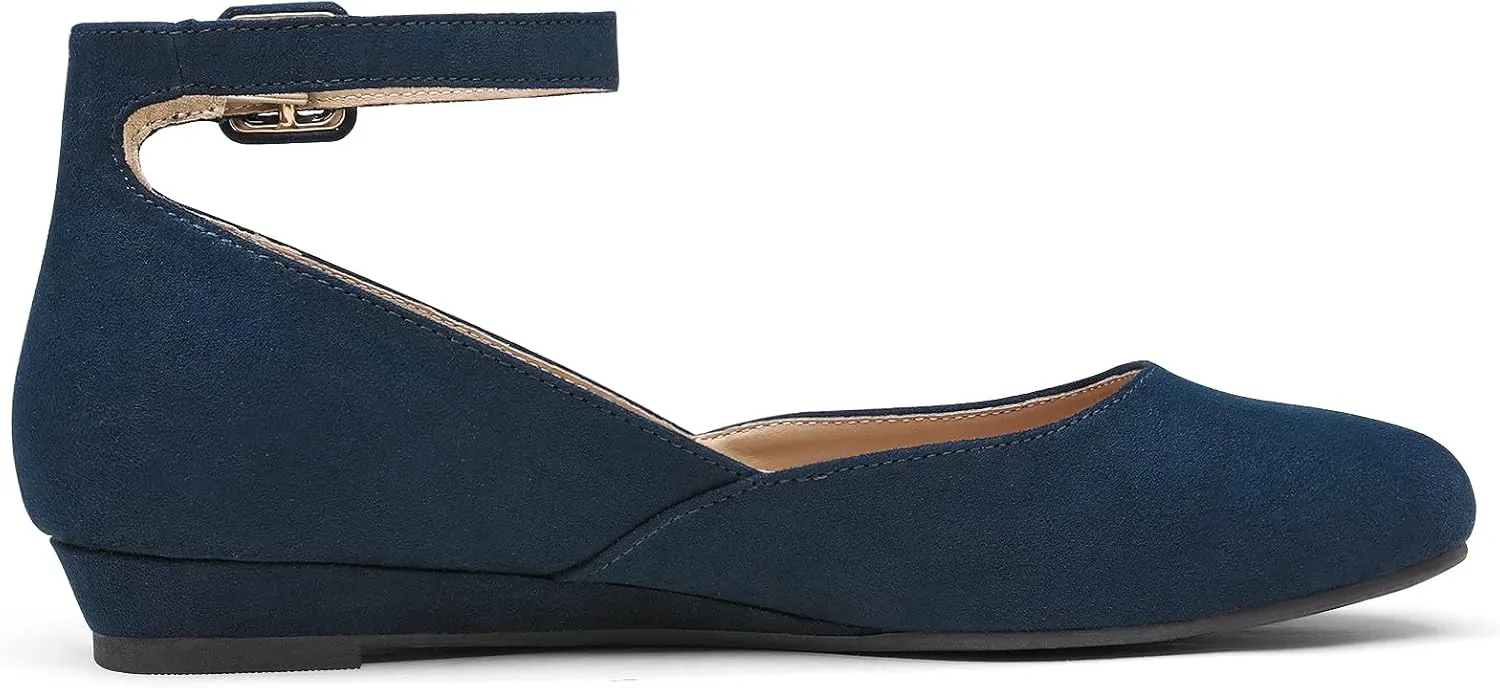 DREAM PAIRS Women's Dress Flats Ballet Low Wedge Round Toe Ankle Strap Comfortable Casual Flats Shoes