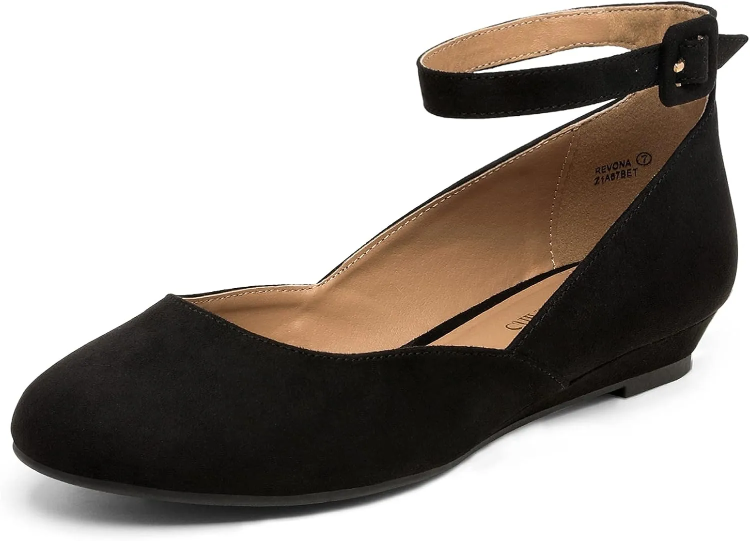 DREAM PAIRS Women's Dress Flats Ballet Low Wedge Round Toe Ankle Strap Comfortable Casual Flats Shoes
