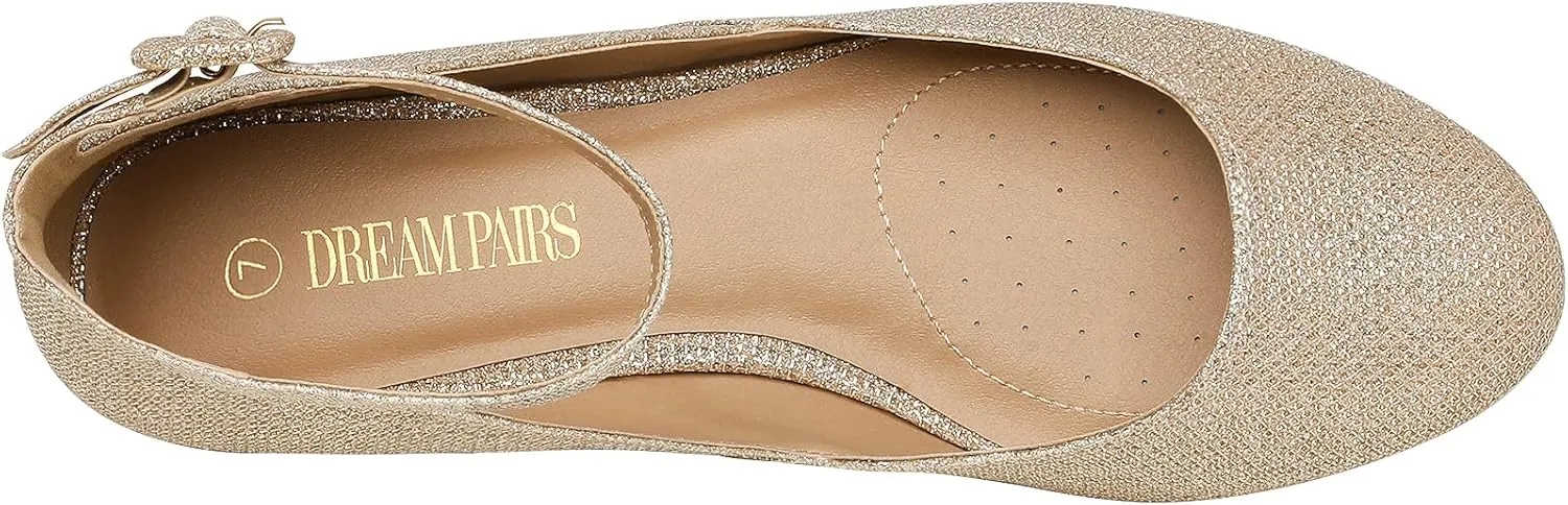 DREAM PAIRS Women's Dress Flats Ballet Low Wedge Round Toe Ankle Strap Comfortable Casual Flats Shoes