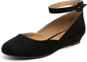 DREAM PAIRS Women's Dress Flats Ballet Low Wedge Round Toe Ankle Strap Comfortable Casual Flats Shoes