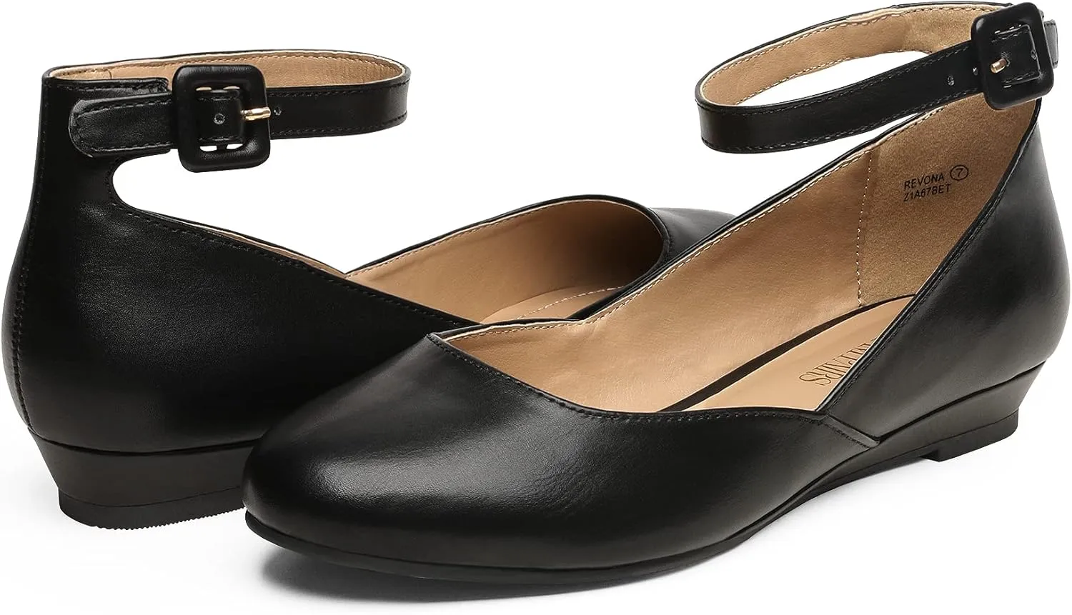 DREAM PAIRS Women's Dress Flats Ballet Low Wedge Round Toe Ankle Strap Comfortable Casual Flats Shoes