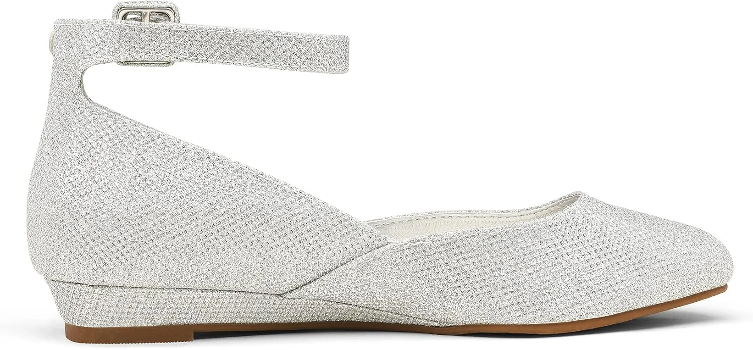 DREAM PAIRS Women's Dress Flats Ballet Low Wedge Round Toe Ankle Strap Comfortable Casual Flats Shoes