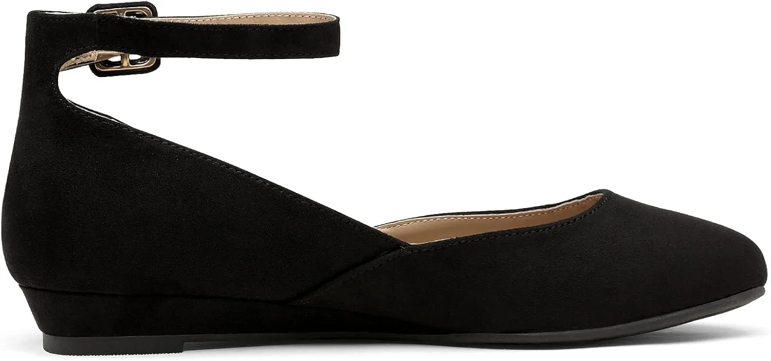 DREAM PAIRS Women's Dress Flats Ballet Low Wedge Round Toe Ankle Strap Comfortable Casual Flats Shoes