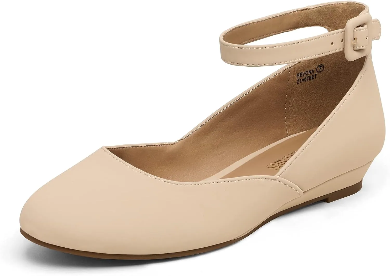 DREAM PAIRS Women's Dress Flats Ballet Low Wedge Round Toe Ankle Strap Comfortable Casual Flats Shoes