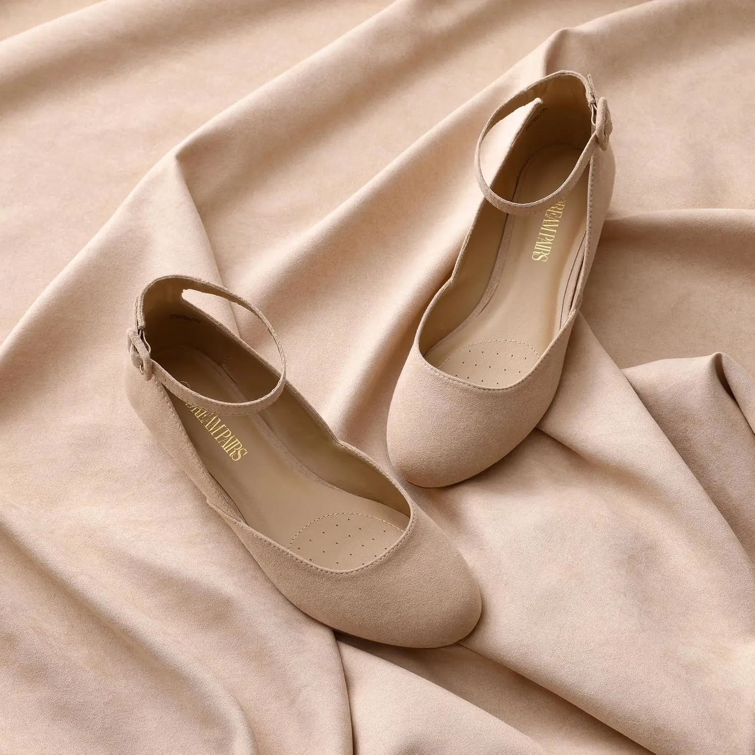 DREAM PAIRS Women's Dress Flats Ballet Low Wedge Round Toe Ankle Strap Comfortable Casual Flats Shoes