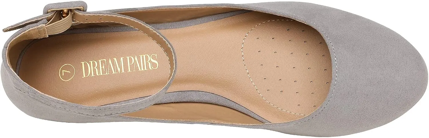 DREAM PAIRS Women's Dress Flats Ballet Low Wedge Round Toe Ankle Strap Comfortable Casual Flats Shoes
