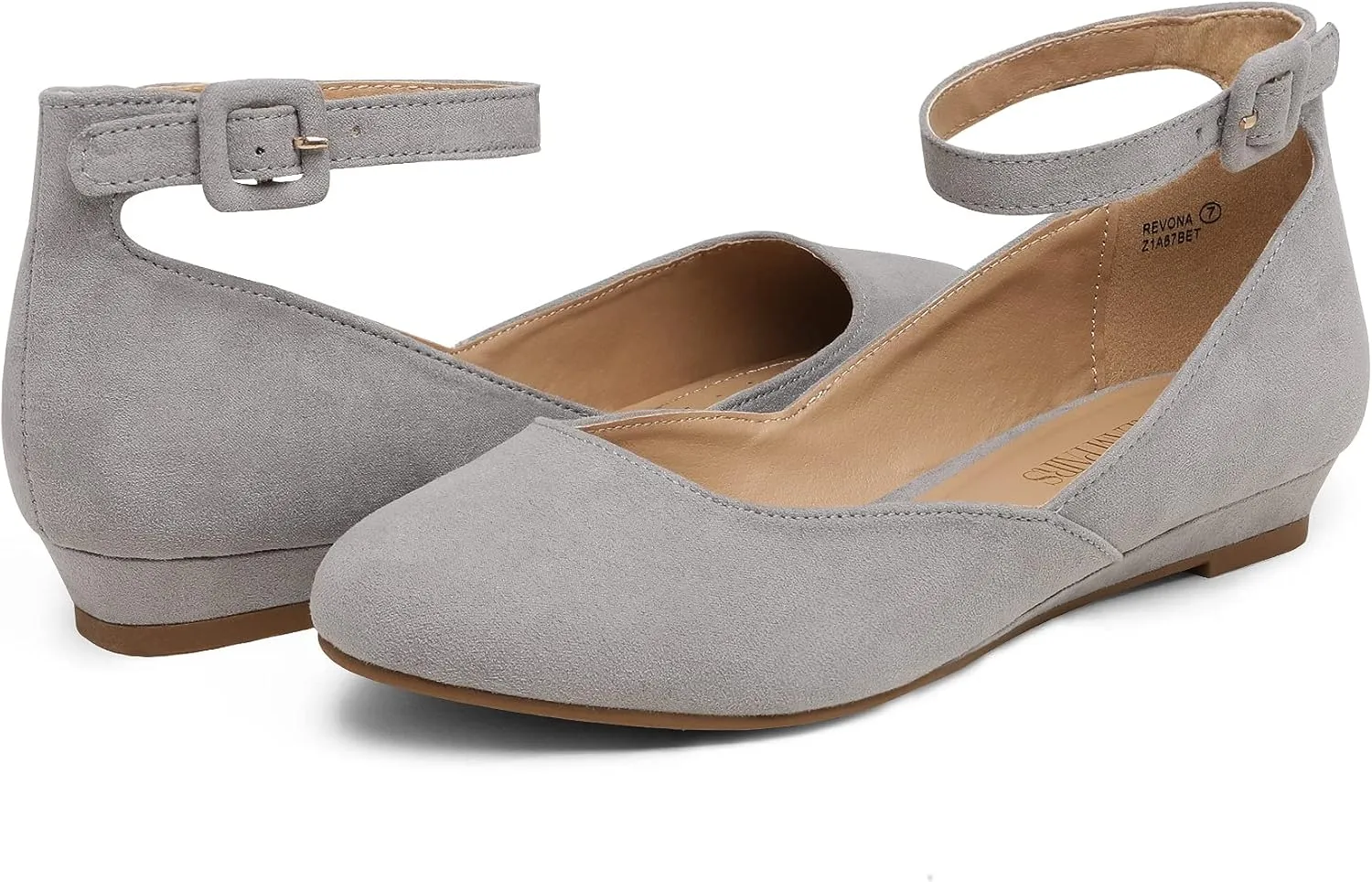 DREAM PAIRS Women's Dress Flats Ballet Low Wedge Round Toe Ankle Strap Comfortable Casual Flats Shoes