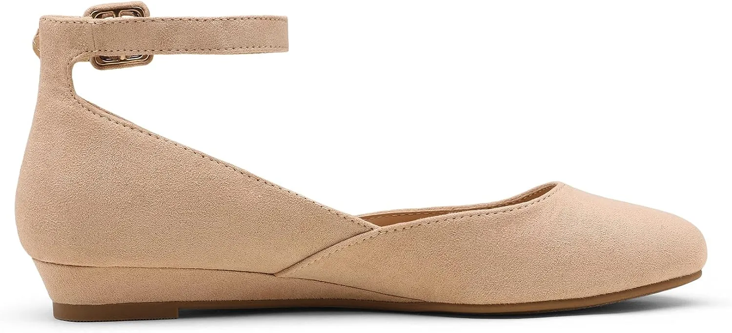 DREAM PAIRS Women's Dress Flats Ballet Low Wedge Round Toe Ankle Strap Comfortable Casual Flats Shoes