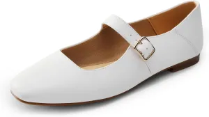 DREAM PAIRS Women's Flats Square Toe Mary Jane Flats Comfortable Casual Slip On Dress Shoes Ballet Flats with Buckle Strap Casual Work Office Mary Jane Shoes
