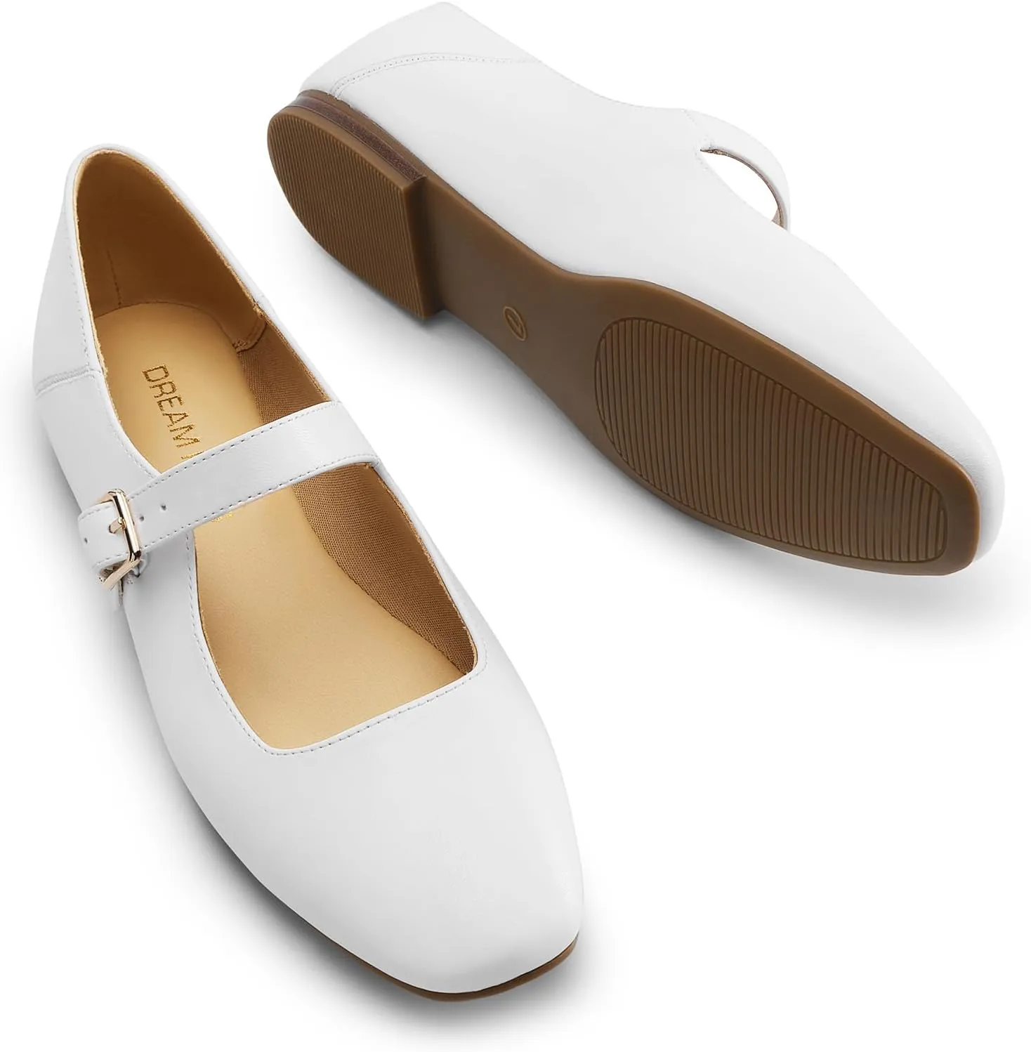 DREAM PAIRS Women's Flats Square Toe Mary Jane Flats Comfortable Casual Slip On Dress Shoes Ballet Flats with Buckle Strap Casual Work Office Mary Jane Shoes