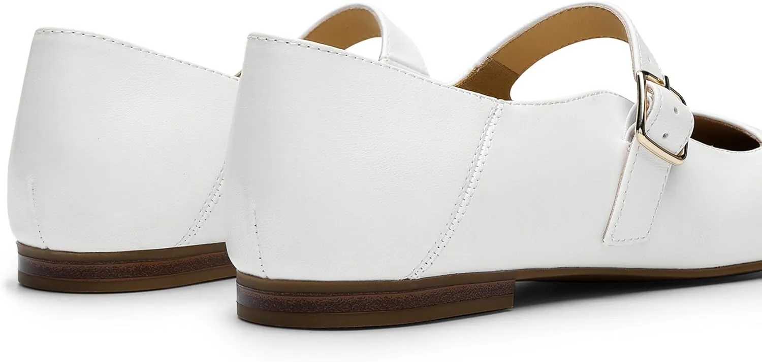 DREAM PAIRS Women's Flats Square Toe Mary Jane Flats Comfortable Casual Slip On Dress Shoes Ballet Flats with Buckle Strap Casual Work Office Mary Jane Shoes