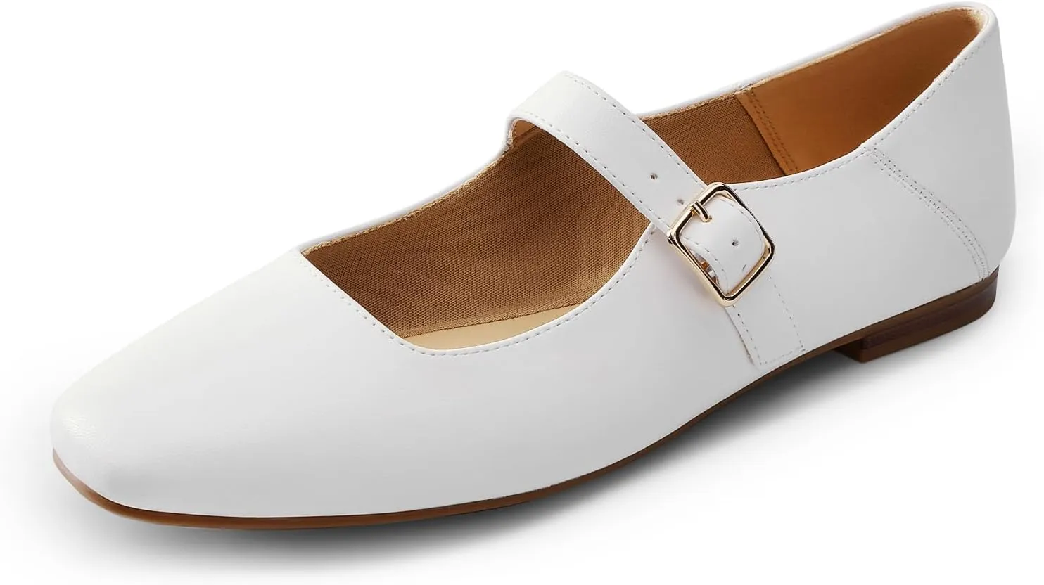 DREAM PAIRS Women's Flats Square Toe Mary Jane Flats Comfortable Casual Slip On Dress Shoes Ballet Flats with Buckle Strap Casual Work Office Mary Jane Shoes