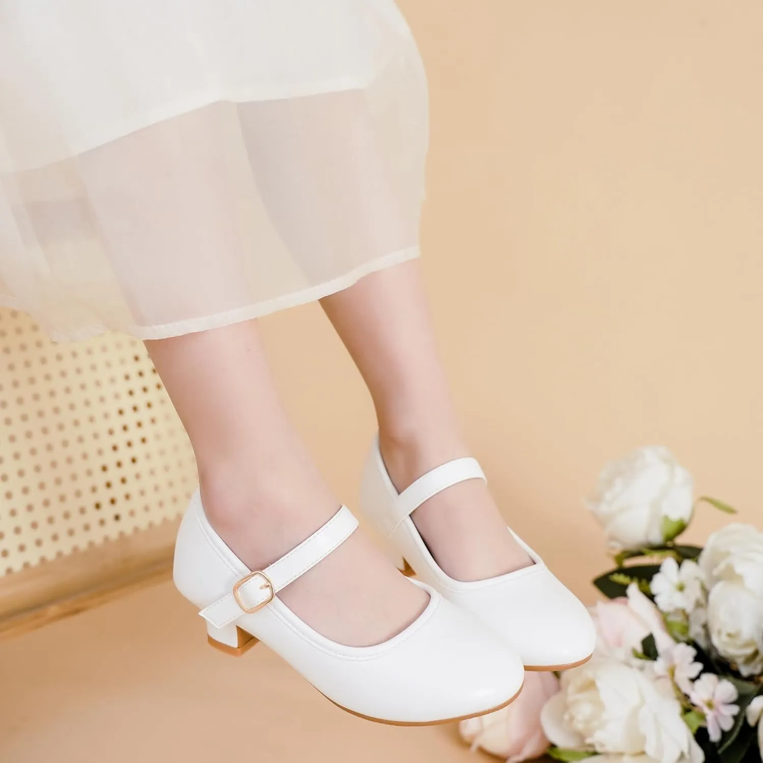 Dufannie Girls Dress Shoes Low Heel Princess Flats Mary Jane Flower Wedding Party Glitter Shoes for Kids Toddler